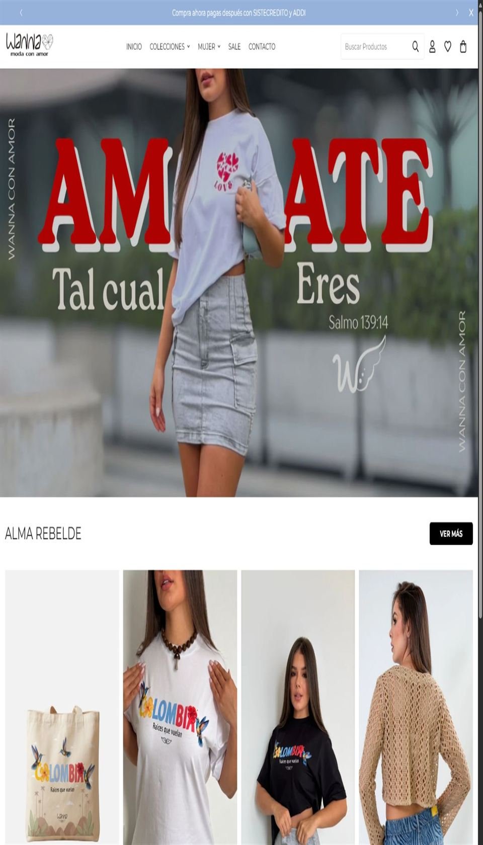 Vista del sitio web de Wanna Moda con Amor